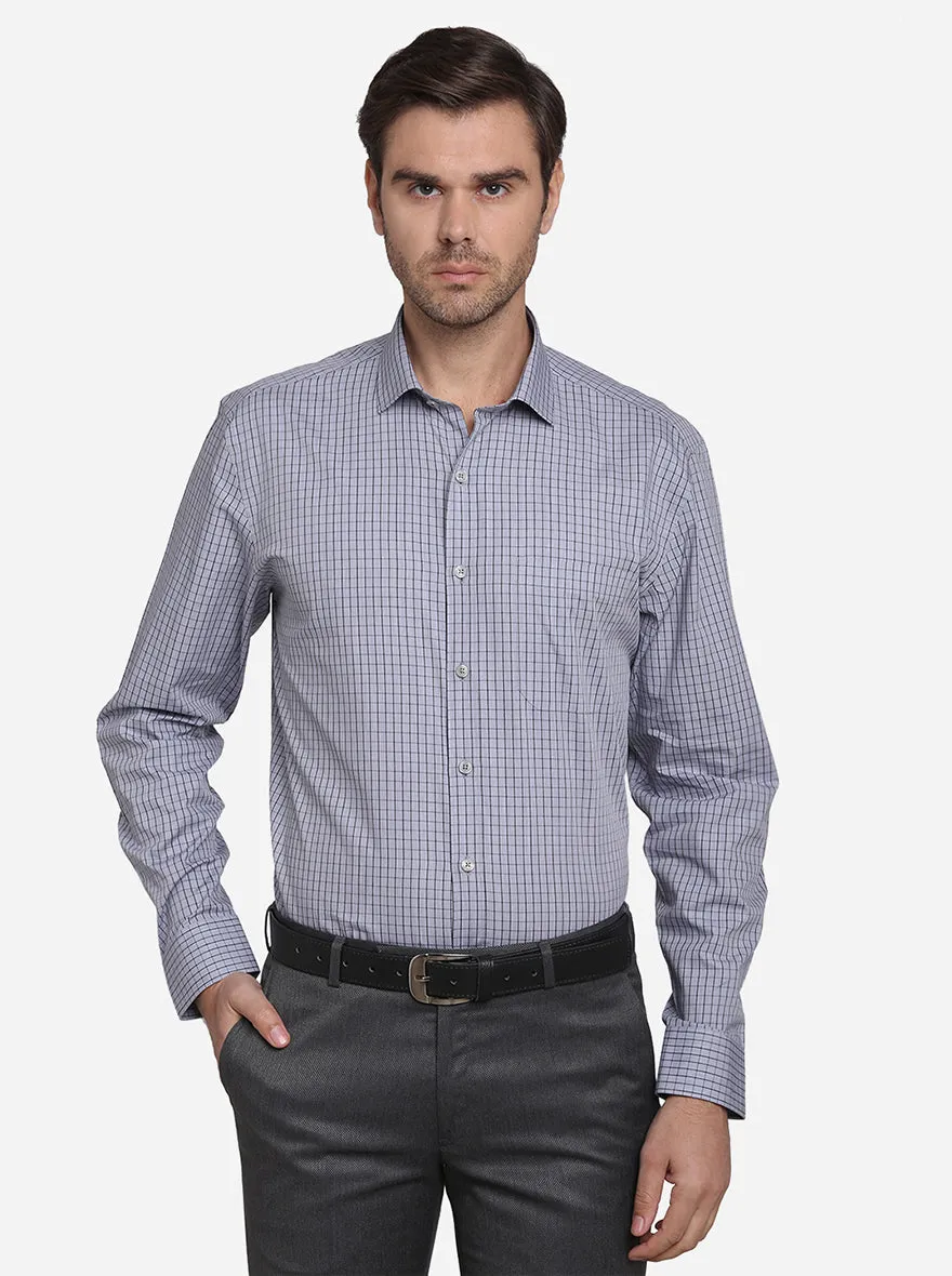 Light Grey & Black Checked Regular Fit Formal Shirt | JadeBlue