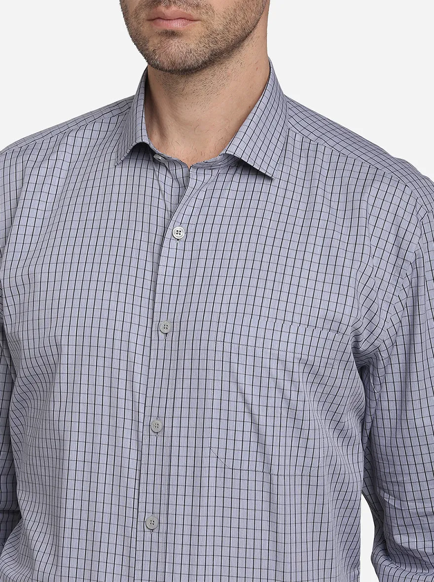 Light Grey & Black Checked Regular Fit Formal Shirt | JadeBlue