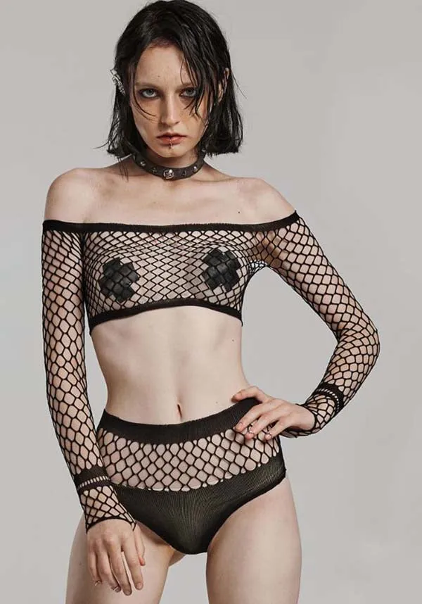 Marcy Fishnet | OFF SHOULDER CROP TOP