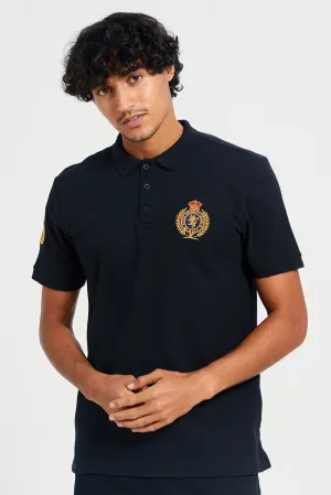 Men Black Embroidered Polo Shirt