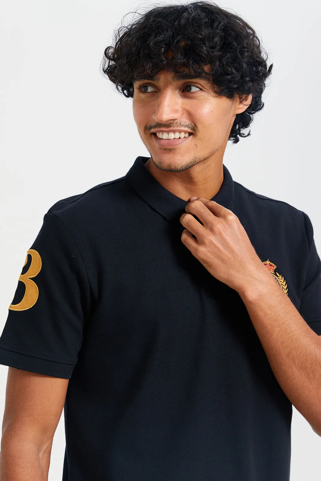 Men Black Embroidered Polo Shirt