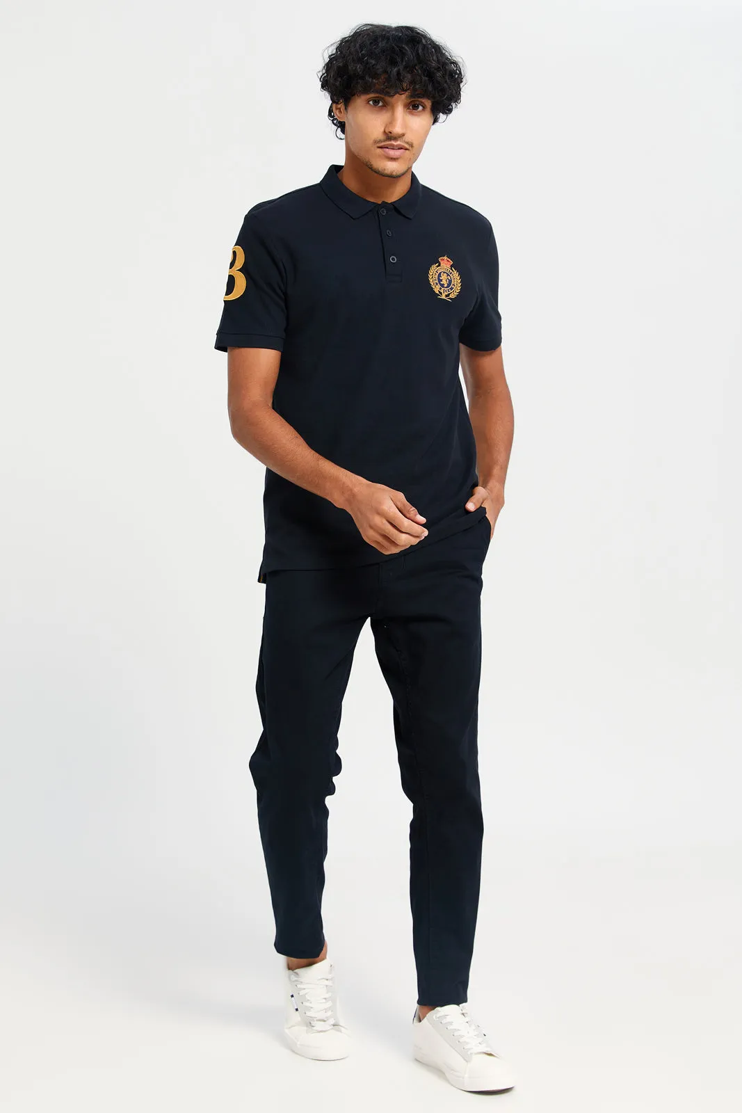 Men Black Embroidered Polo Shirt