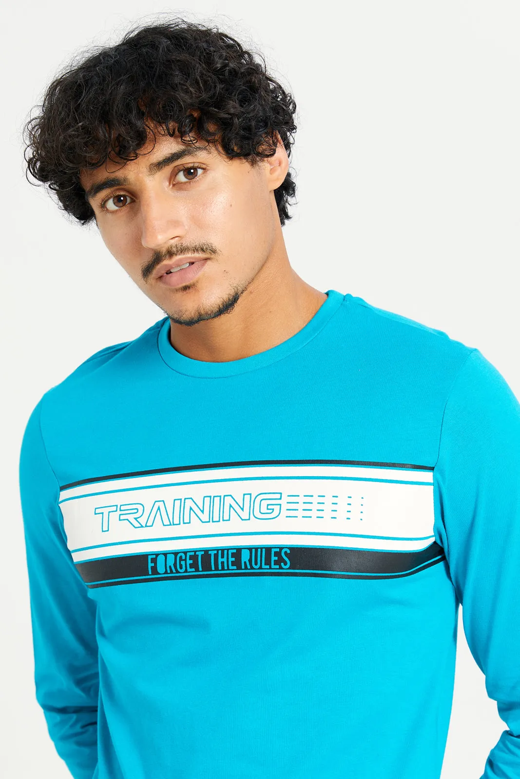 Men Teal Long Sleeve Printed T-Shirt