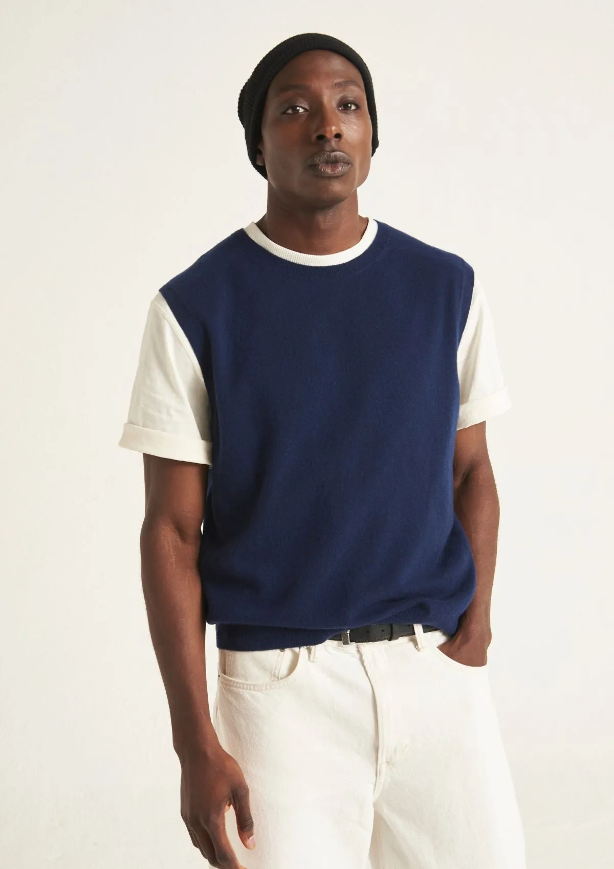 Mens Cashmere Tank Top in Midnight Blue