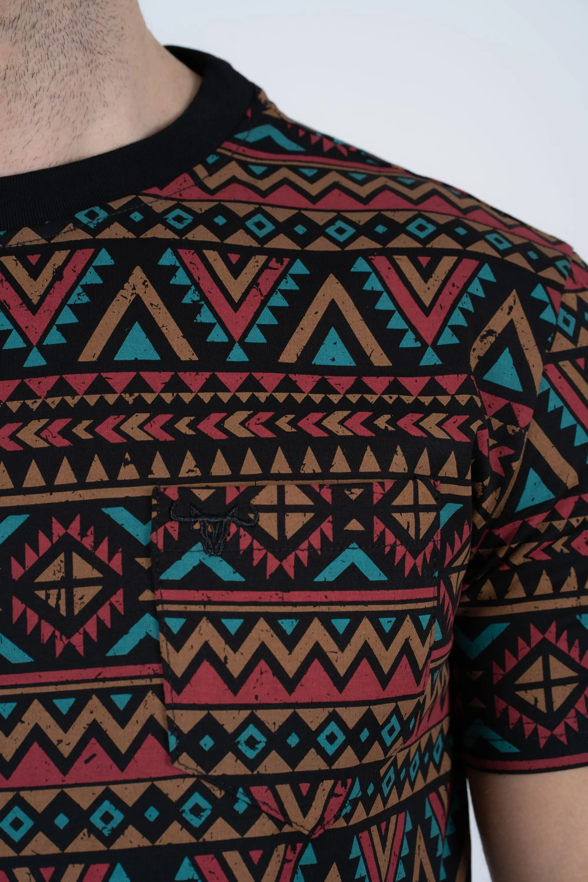 Men's Cotton Black Aztec Print T-shirt