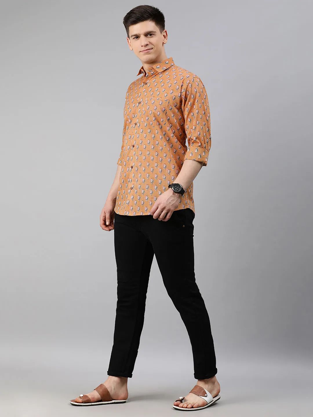 Men's Mustard Cotton Full Sleeves Shirts For Men - Taantav