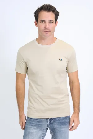 Men's Rooster Logo Cotton Beige T-Shirt