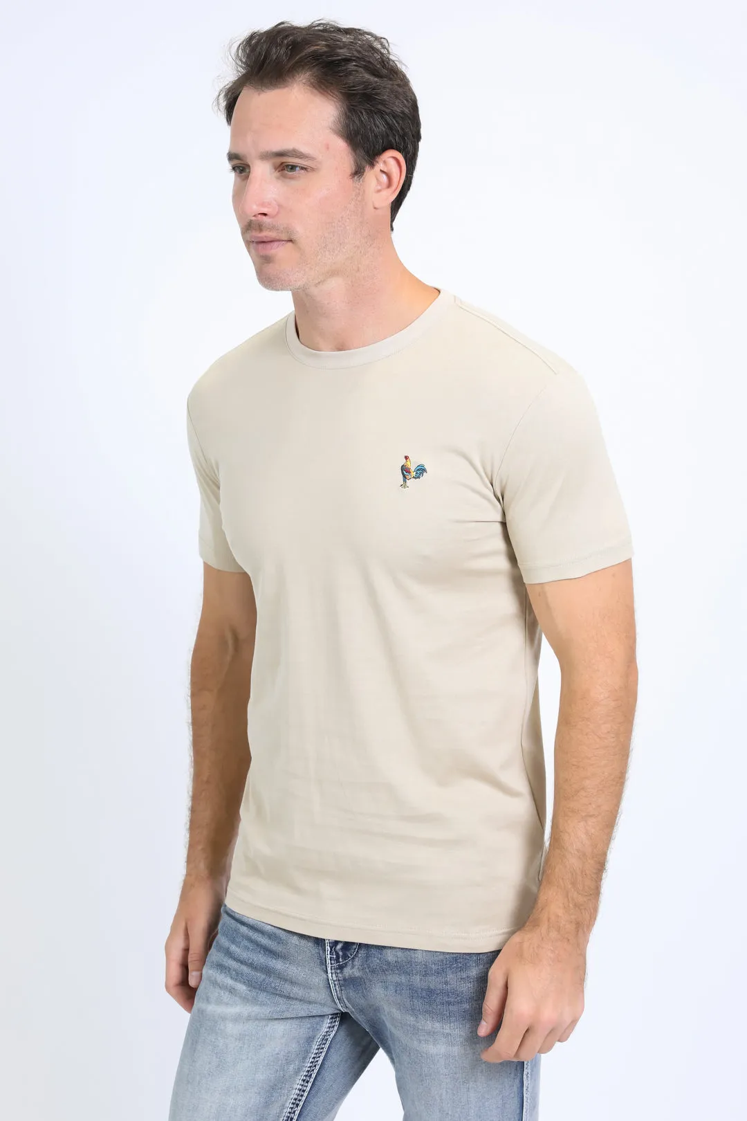 Men's Rooster Logo Cotton Beige T-Shirt