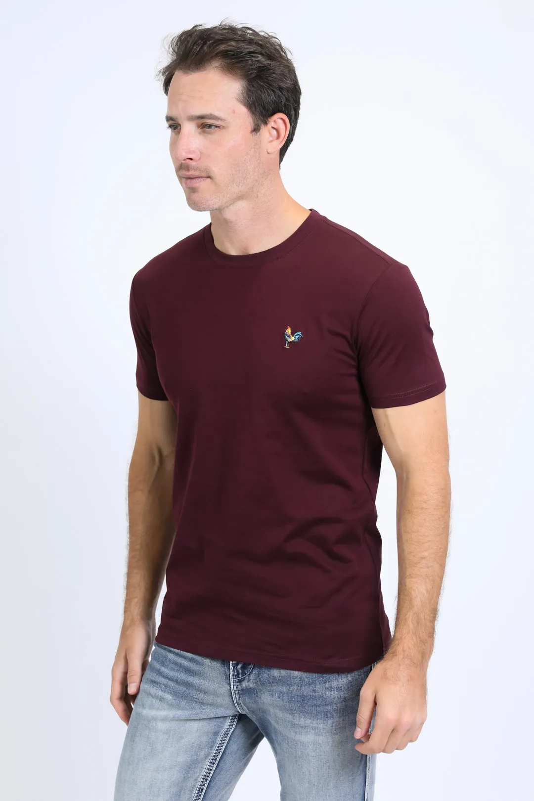 Men's Rooster Logo Cotton Burgundy T-Shirt