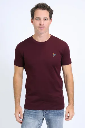 Men's Rooster Logo Cotton Burgundy T-Shirt