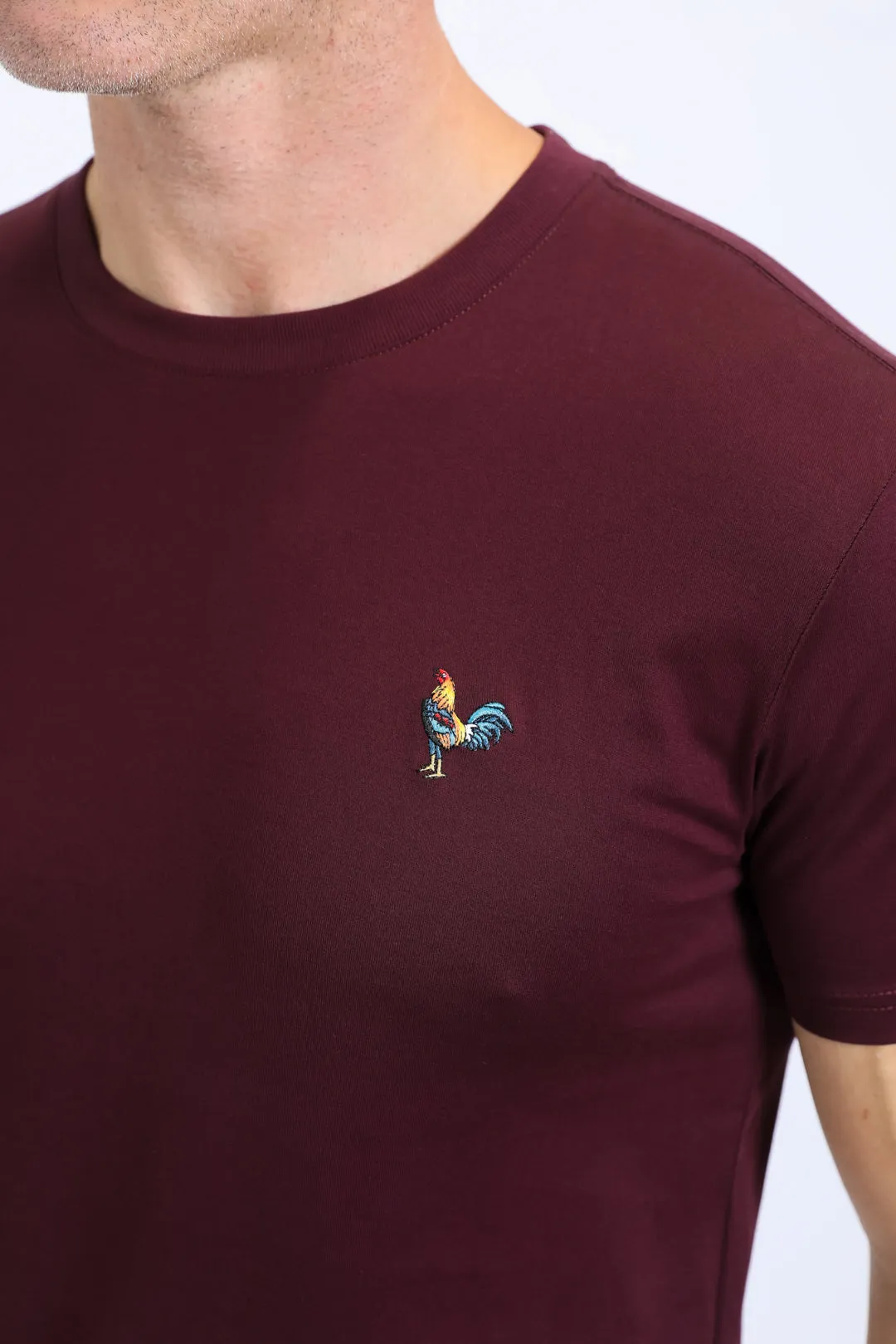 Men's Rooster Logo Cotton Burgundy T-Shirt