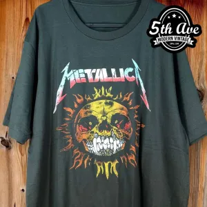 Metallica Pushead Skull Sun and Flaming Skull Vintage Single Stitch Cotton T-Shirt