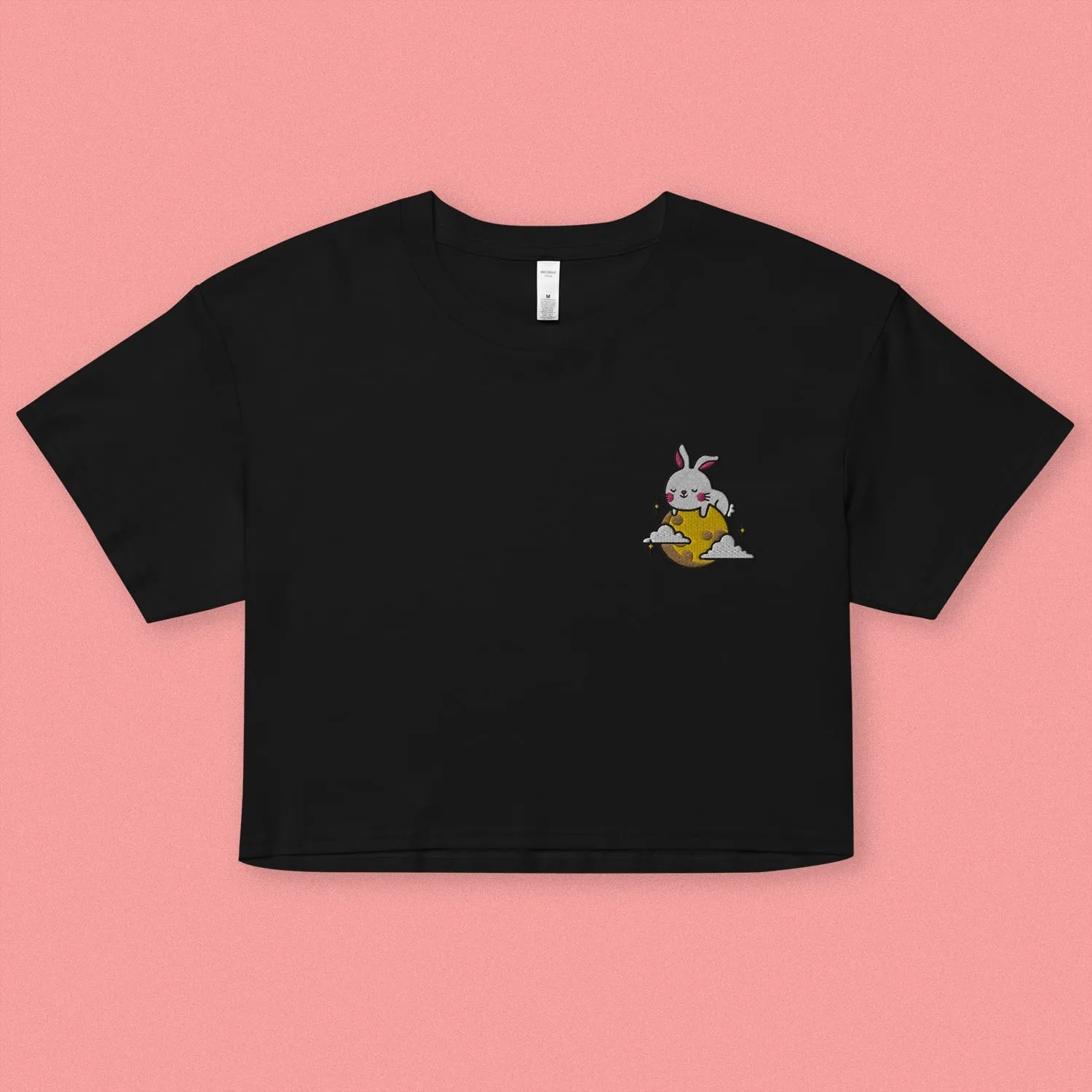 Moon Rabbit Embroidered Crop T-Shirt