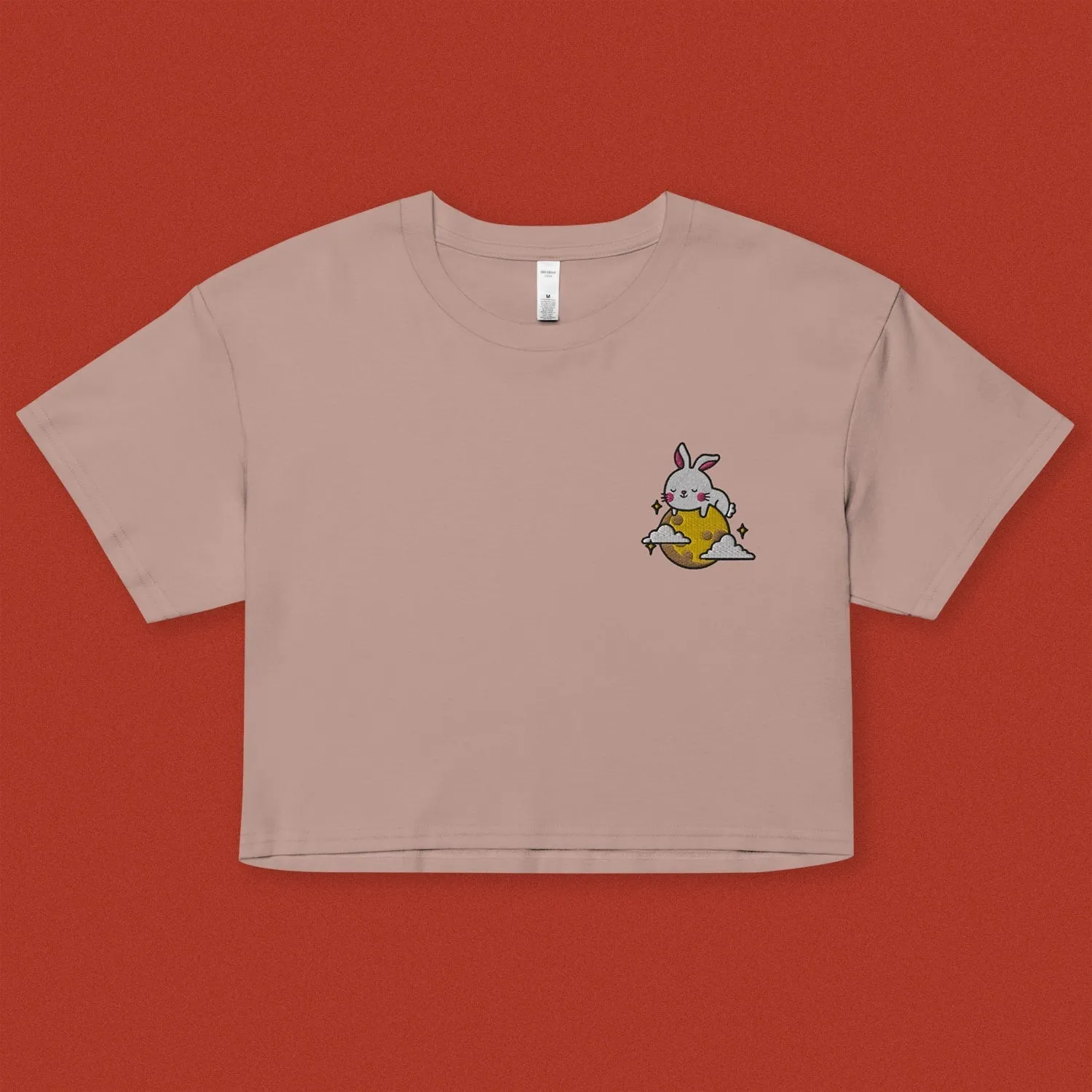 Moon Rabbit Embroidered Crop T-Shirt