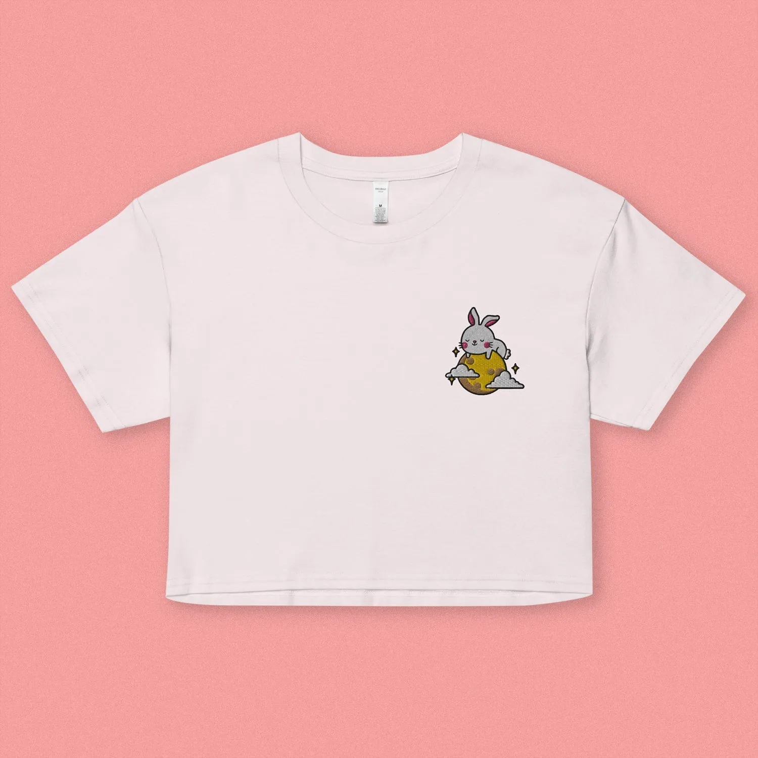 Moon Rabbit Embroidered Crop T-Shirt