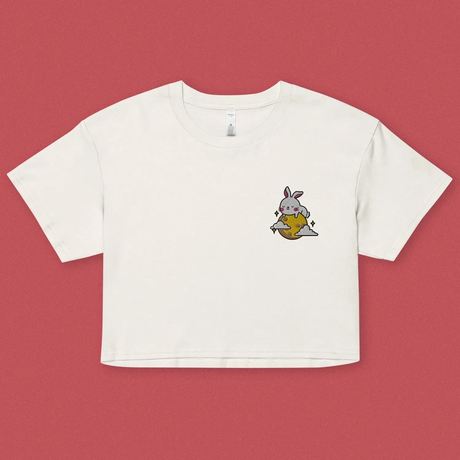 Moon Rabbit Embroidered Crop T-Shirt