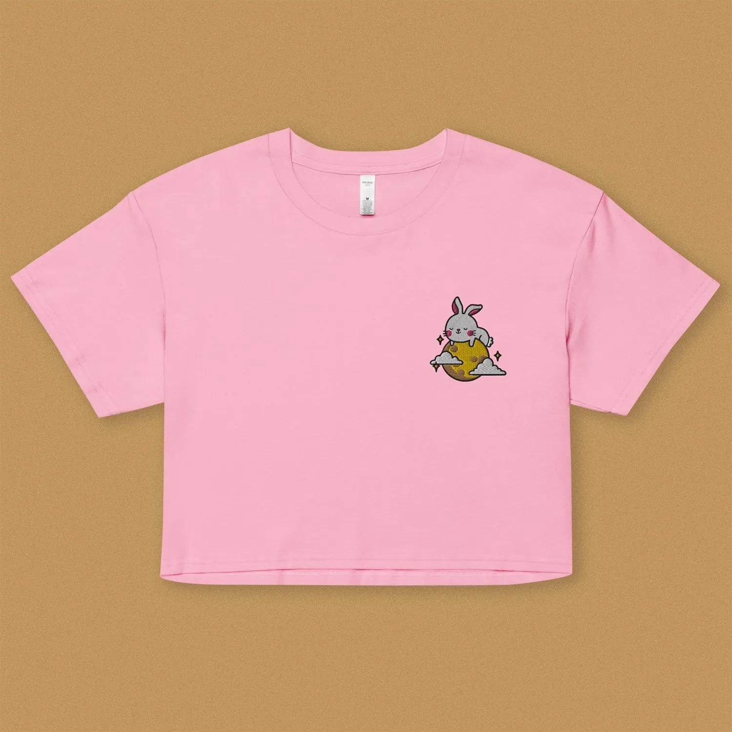 Moon Rabbit Embroidered Crop T-Shirt