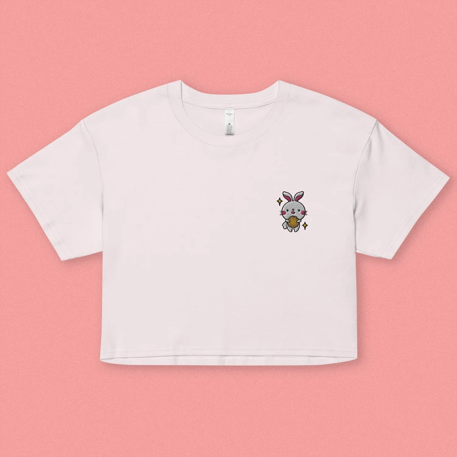 Mooncake Rabbit Embroidered Crop T-Shirt