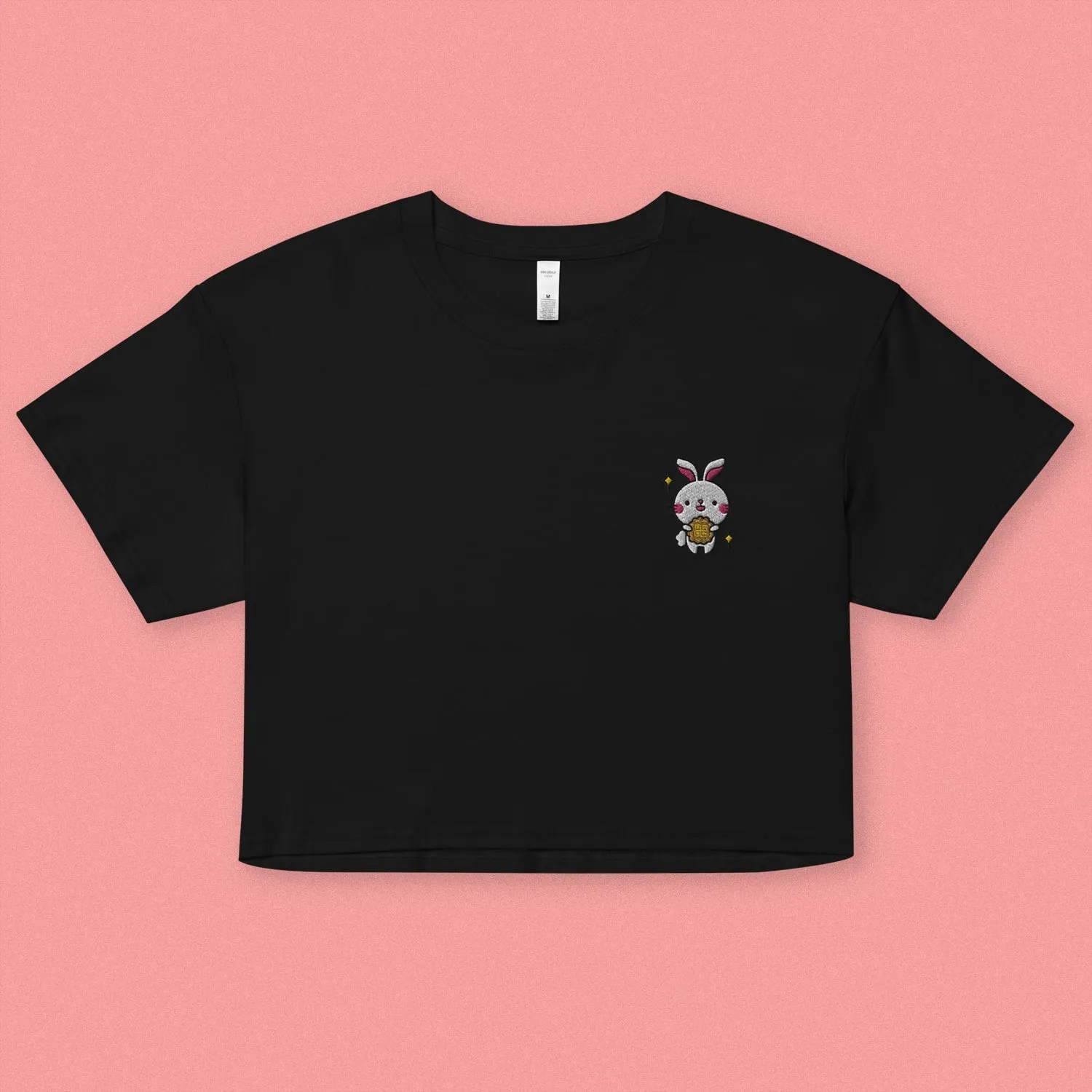 Mooncake Rabbit Embroidered Crop T-Shirt