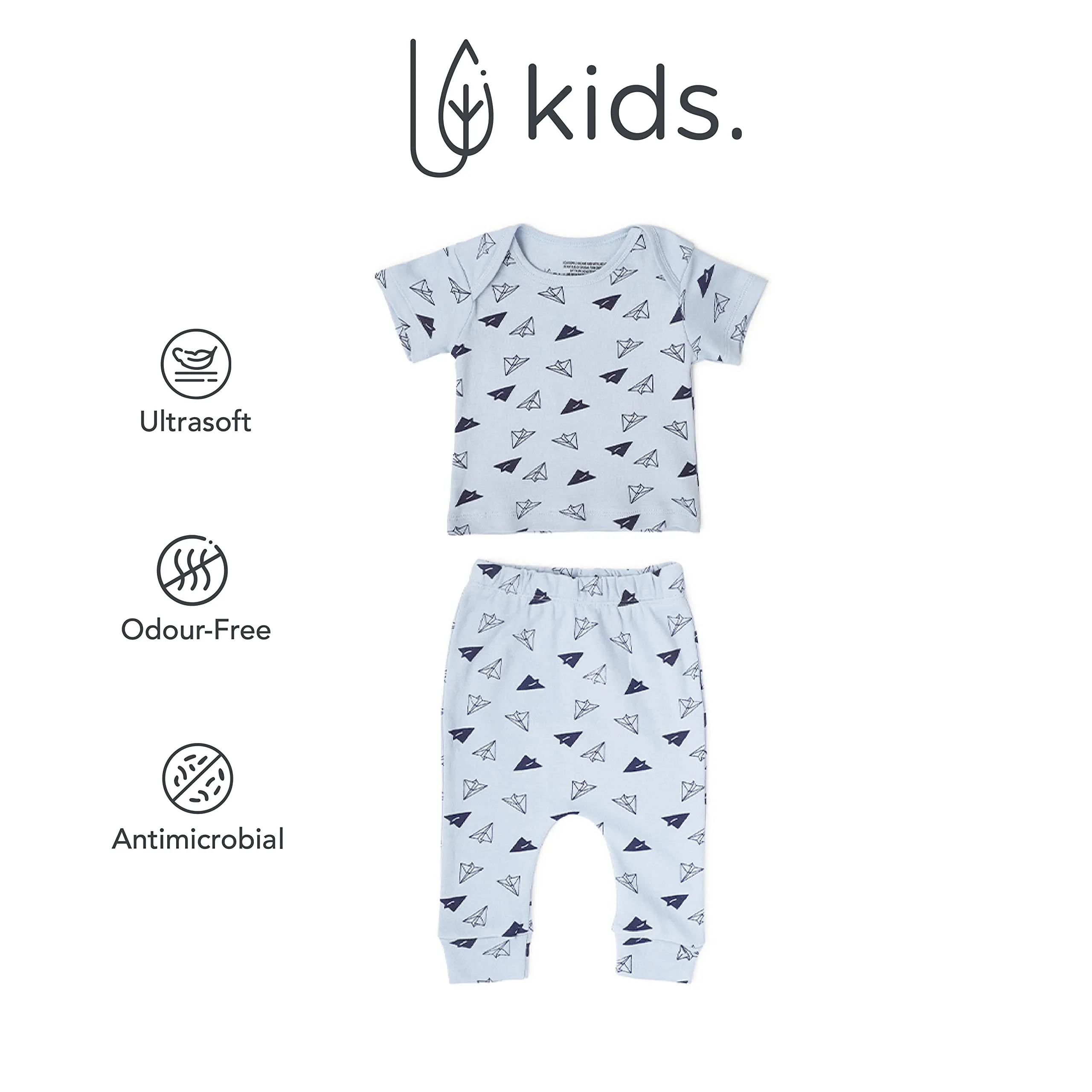 Mush Ultra Soft Bamboo Unisex Tees & Pants Combo Set for New Born Baby/Kids,Pack of 2 (6-12 Months, Aeroplane)