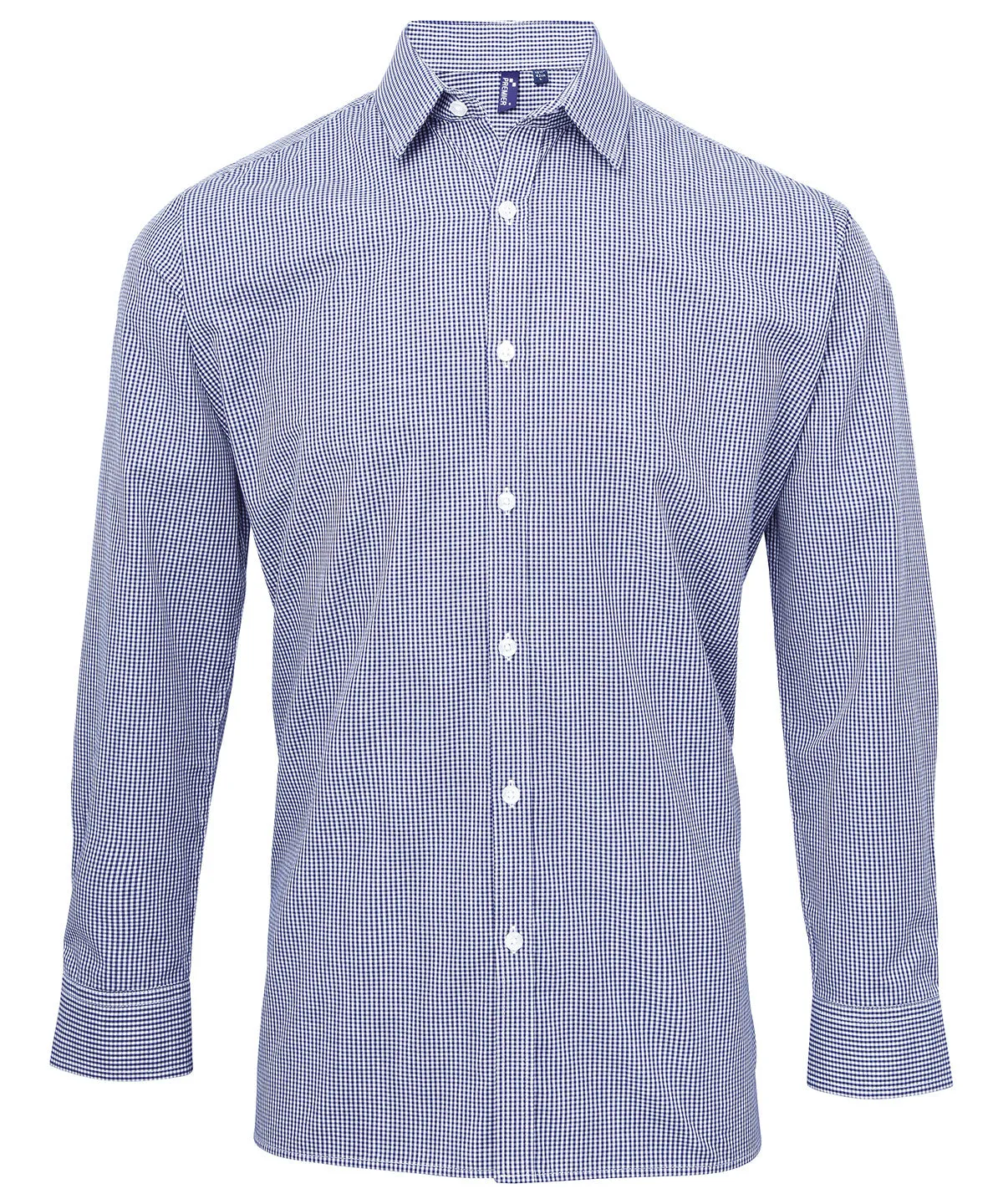 Navy/White - Microcheck (Gingham) long sleeve cotton shirt