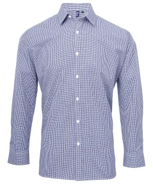 Navy/White - Microcheck (Gingham) long sleeve cotton shirt