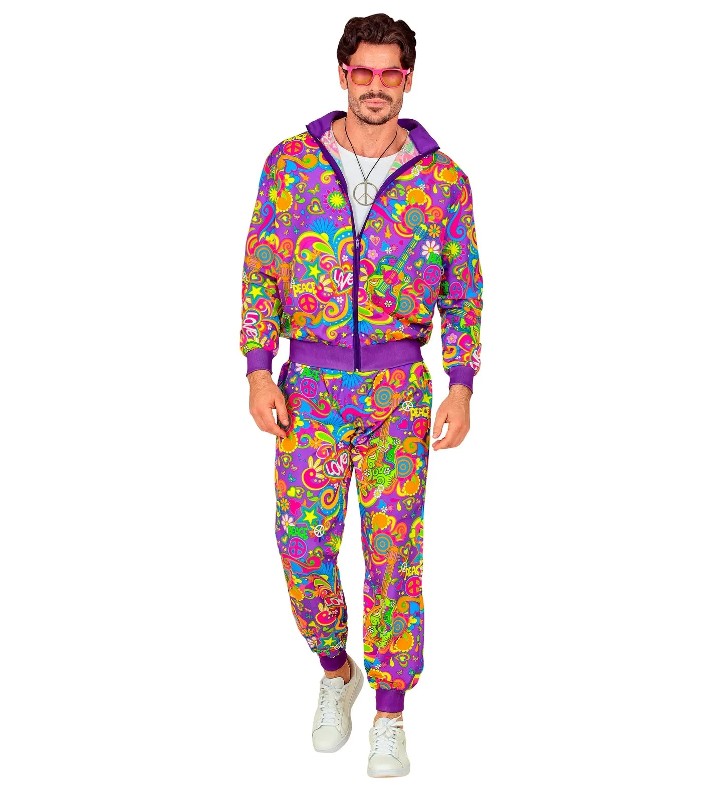 Neon Flower Power Hippie Tracksuit Costume Unisex