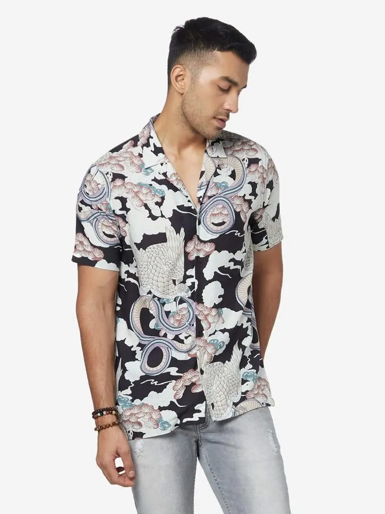 Nuon Black Abstract Print Relaxed-Fit Shirt