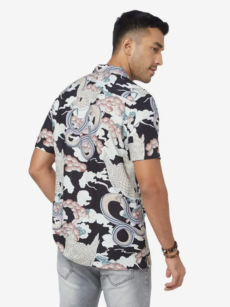 Nuon Black Abstract Print Relaxed-Fit Shirt