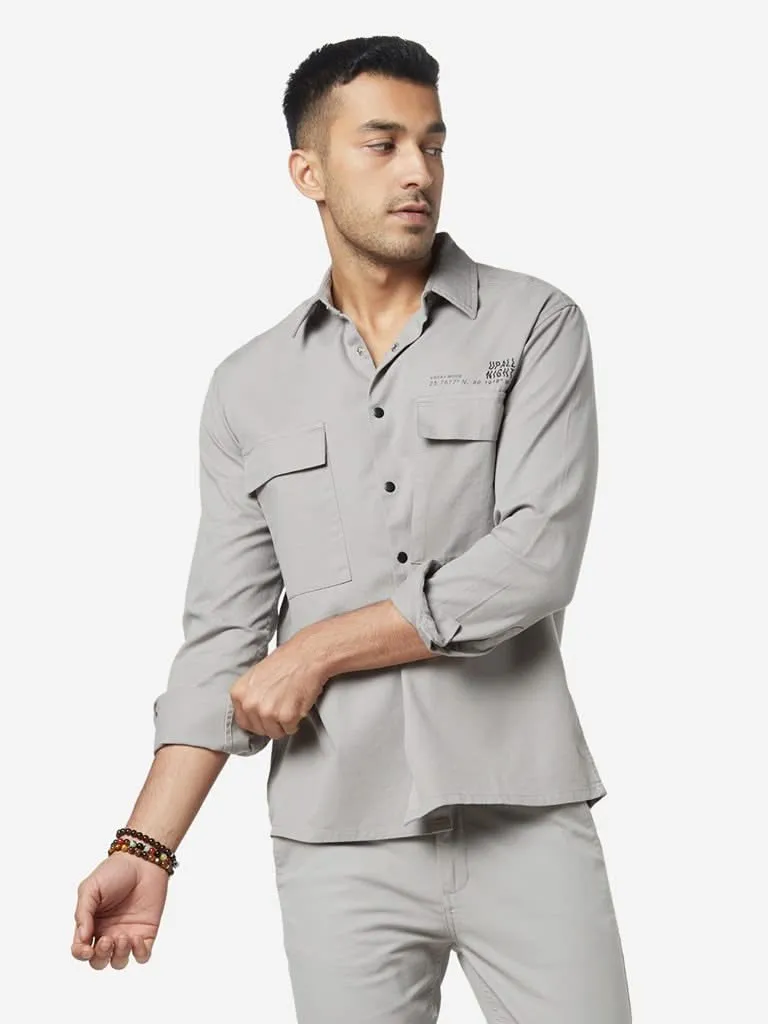 Nuon Grey Printed Relaxed-Fit Shirt