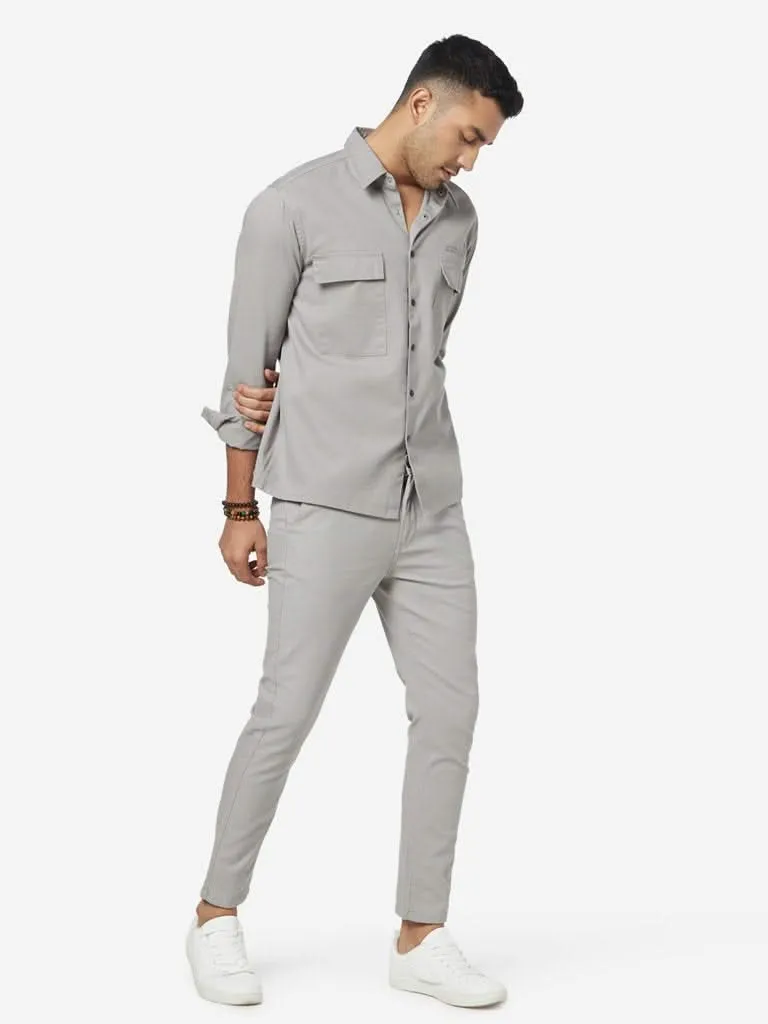 Nuon Grey Printed Relaxed-Fit Shirt