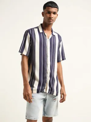 Nuon Navy Striped Relaxed Fit Shirt