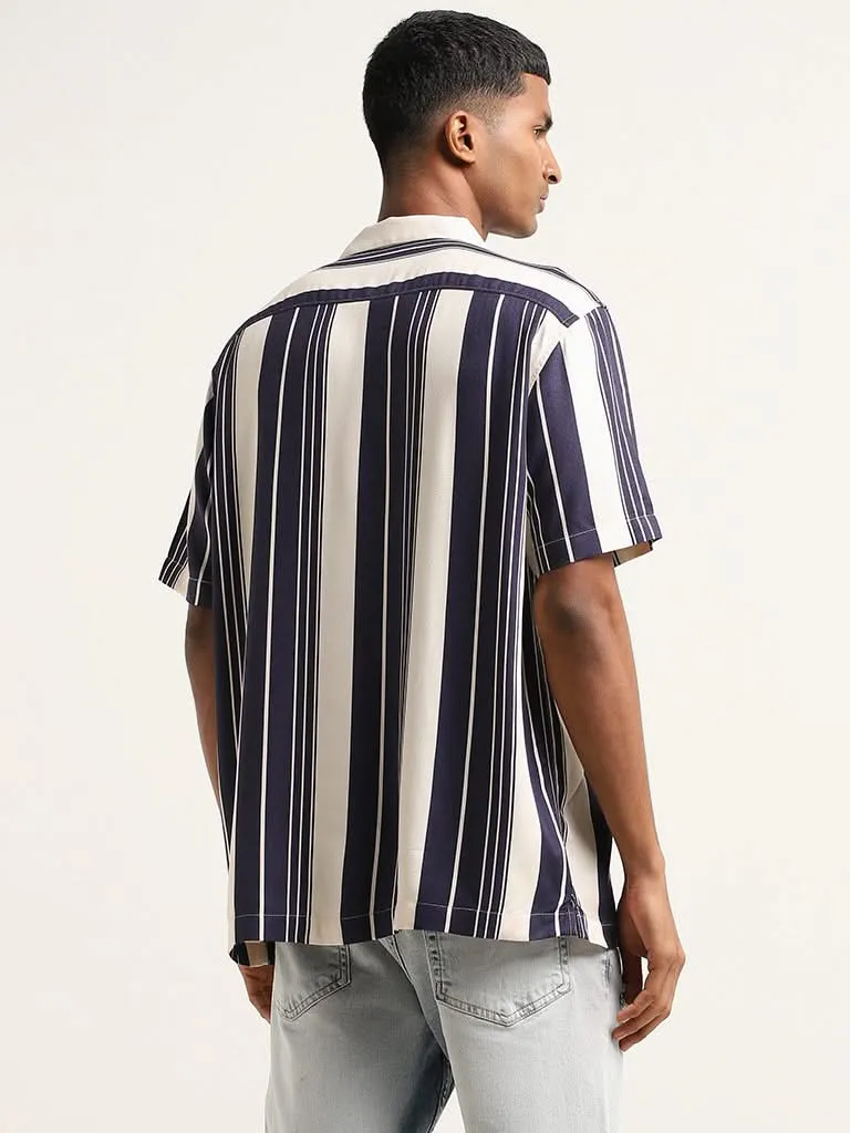 Nuon Navy Striped Relaxed Fit Shirt