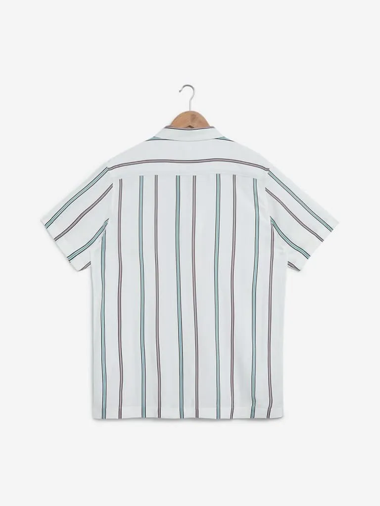 Nuon White Stripe Print Relaxed-Fit Shirt