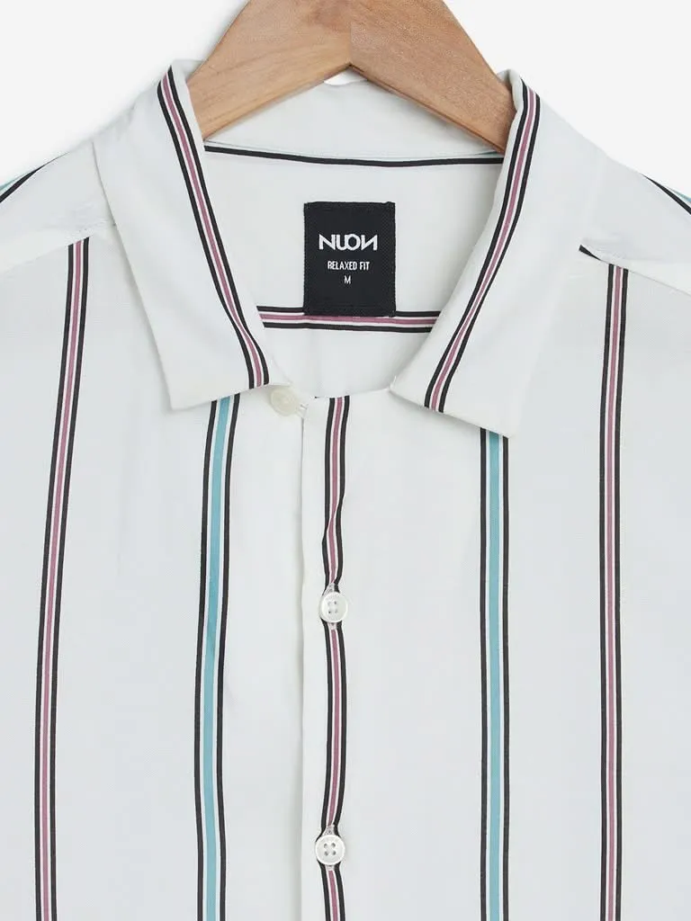 Nuon White Stripe Print Relaxed-Fit Shirt