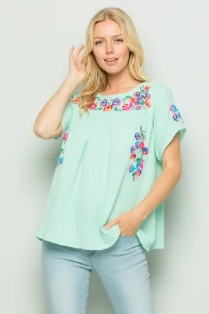 On the Border Embroidered Top, Pistachio