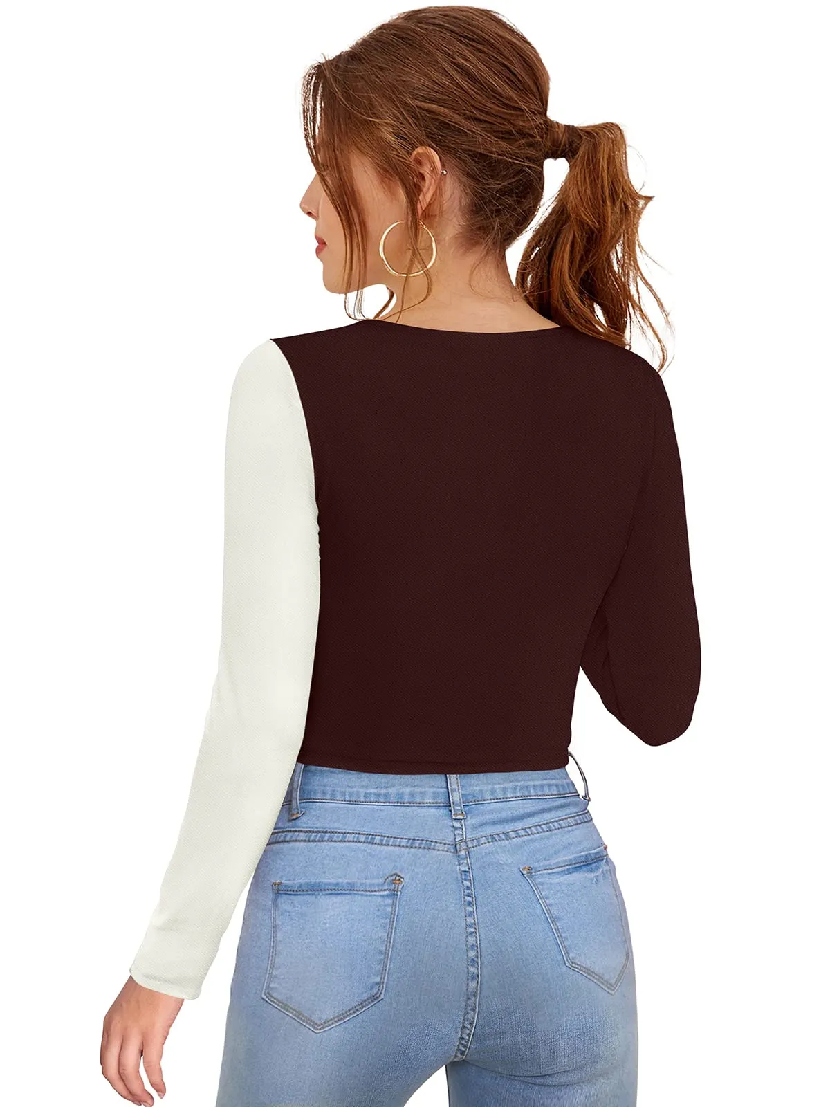 Polyester Blend Full Sleeve Crop Top-Cofee S Coffee