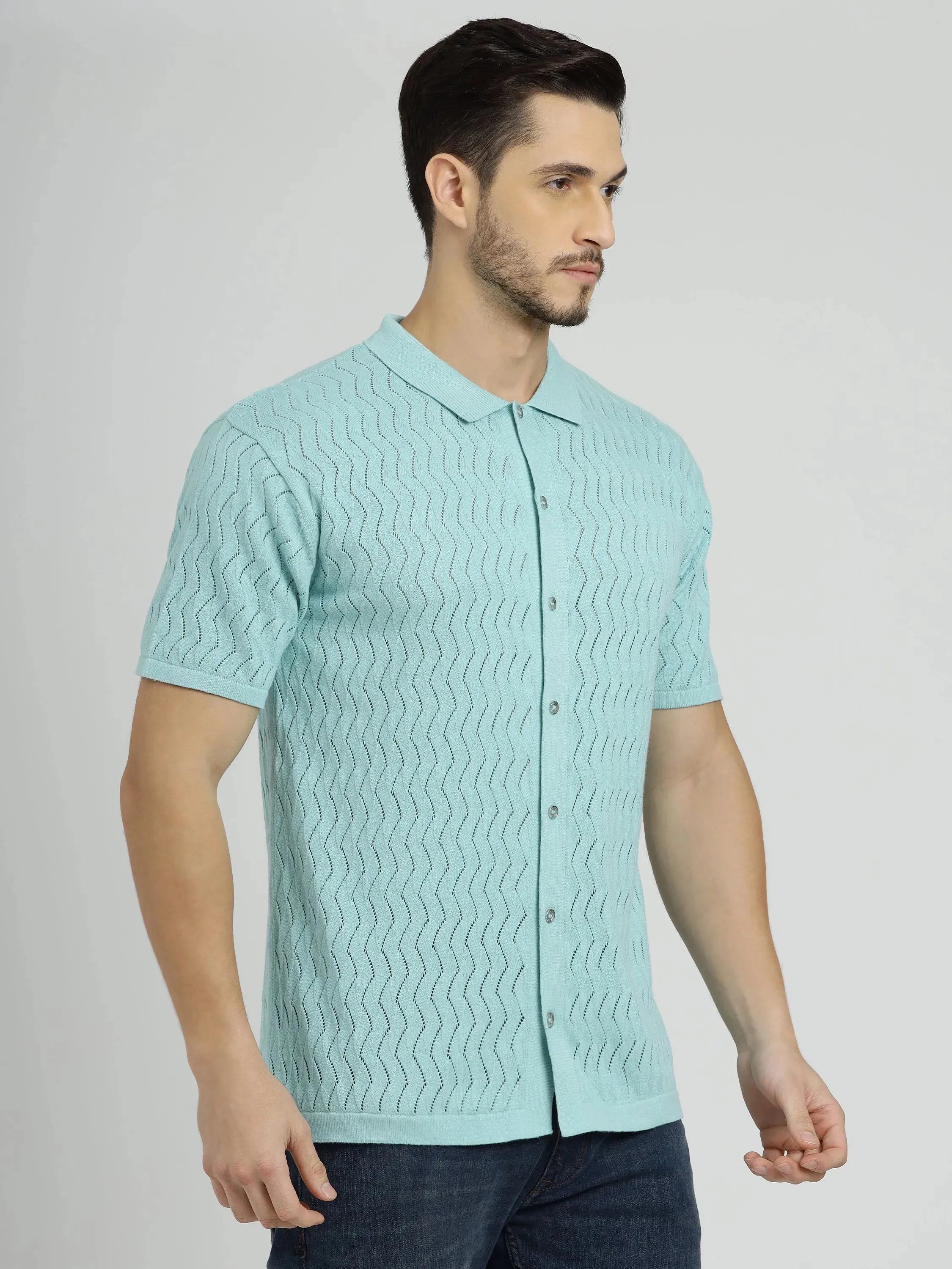 Powder Green Half Sleeve Men's Knit Shirt