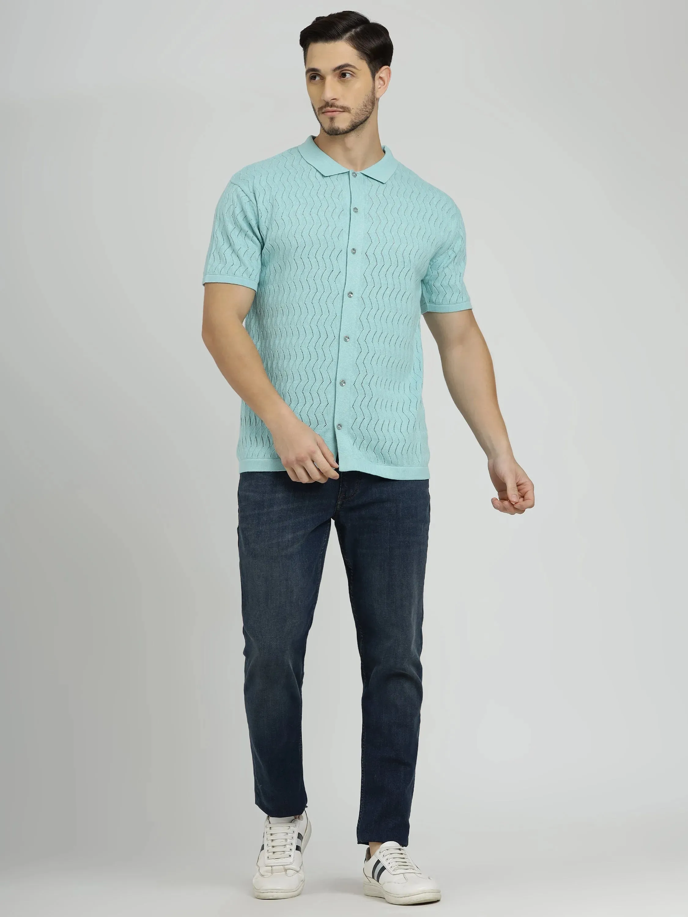 Powder Green Half Sleeve Men's Knit Shirt