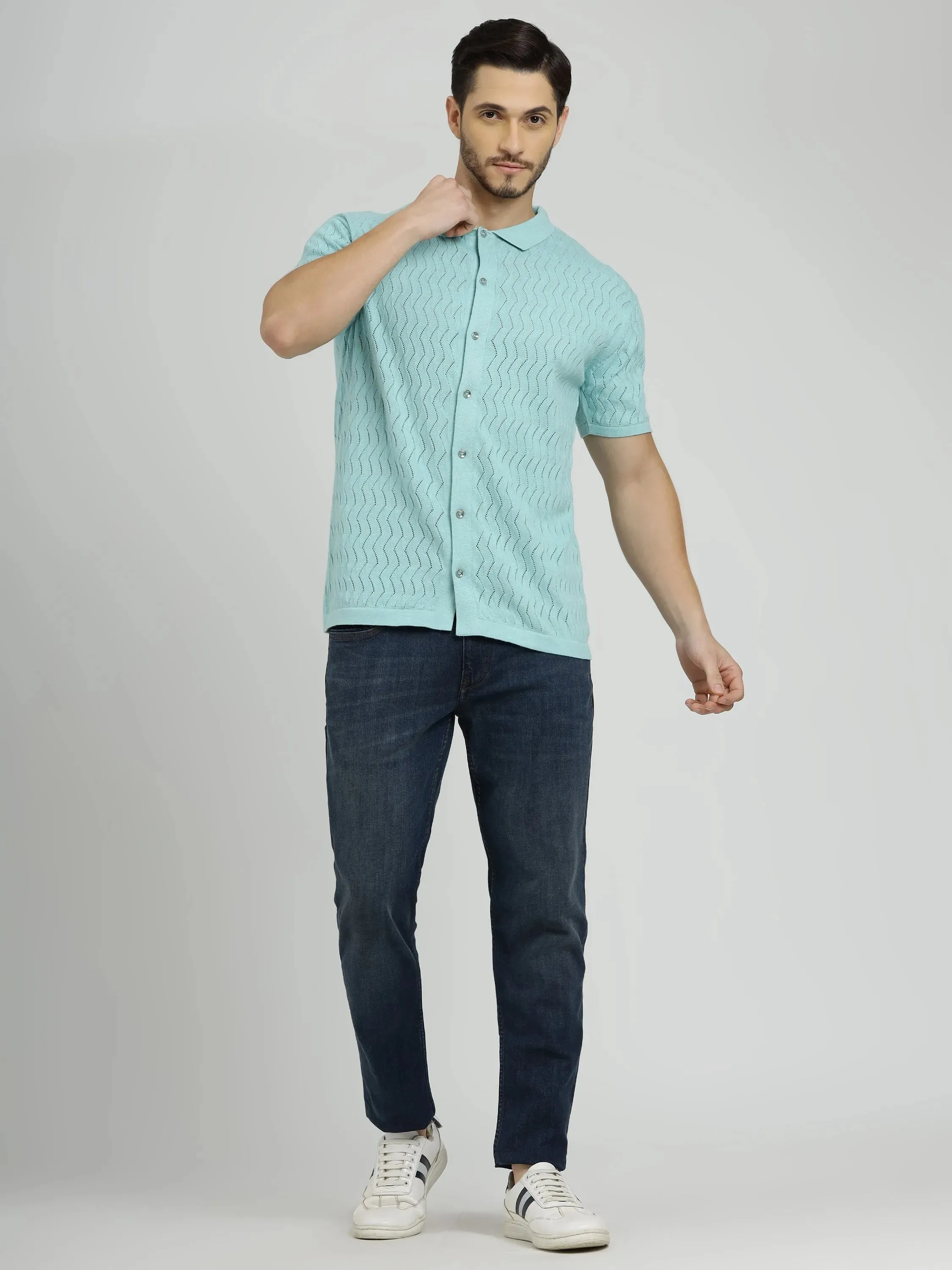 Powder Green Half Sleeve Men's Knit Shirt