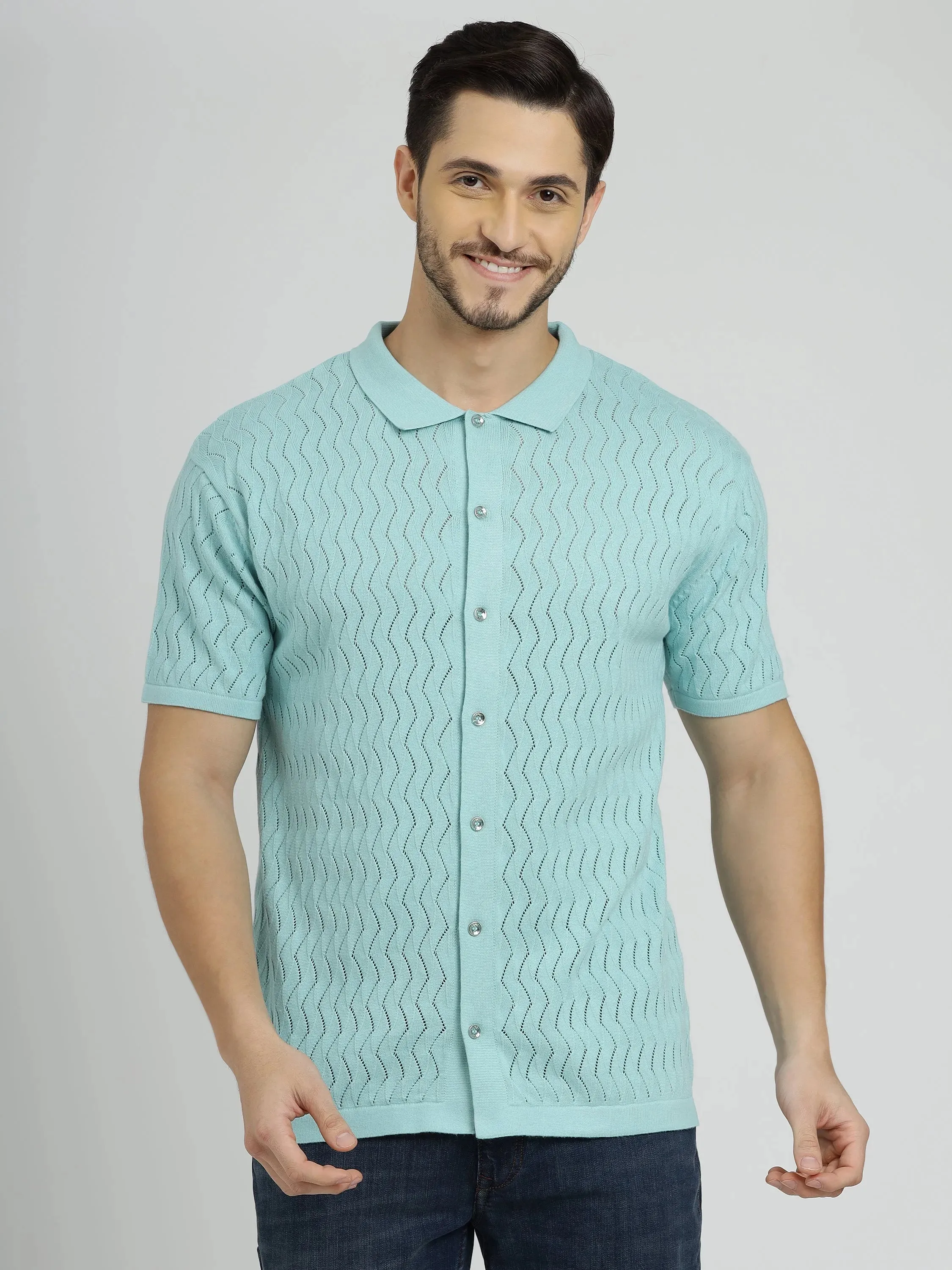 Powder Green Half Sleeve Men's Knit Shirt