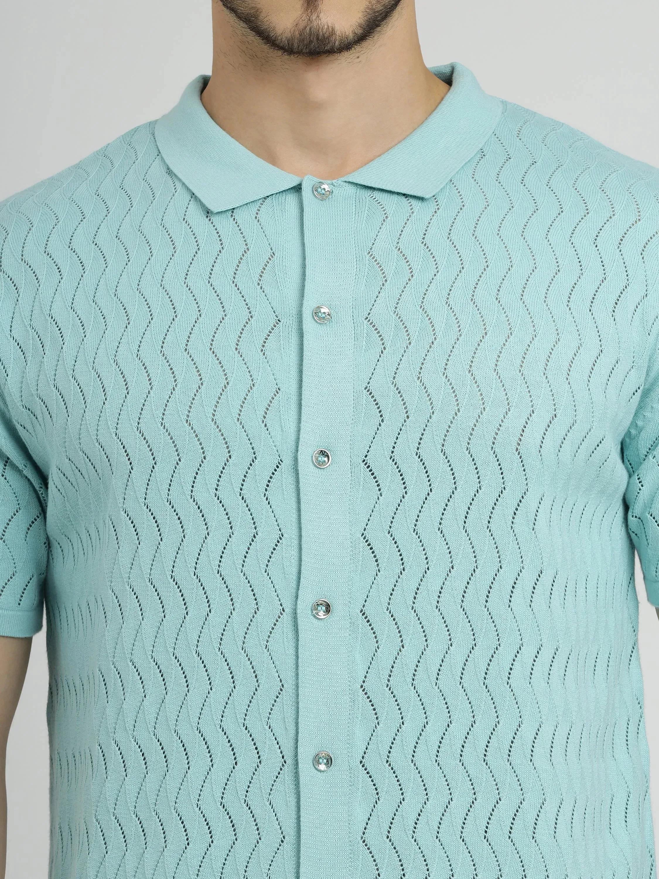 Powder Green Half Sleeve Men's Knit Shirt