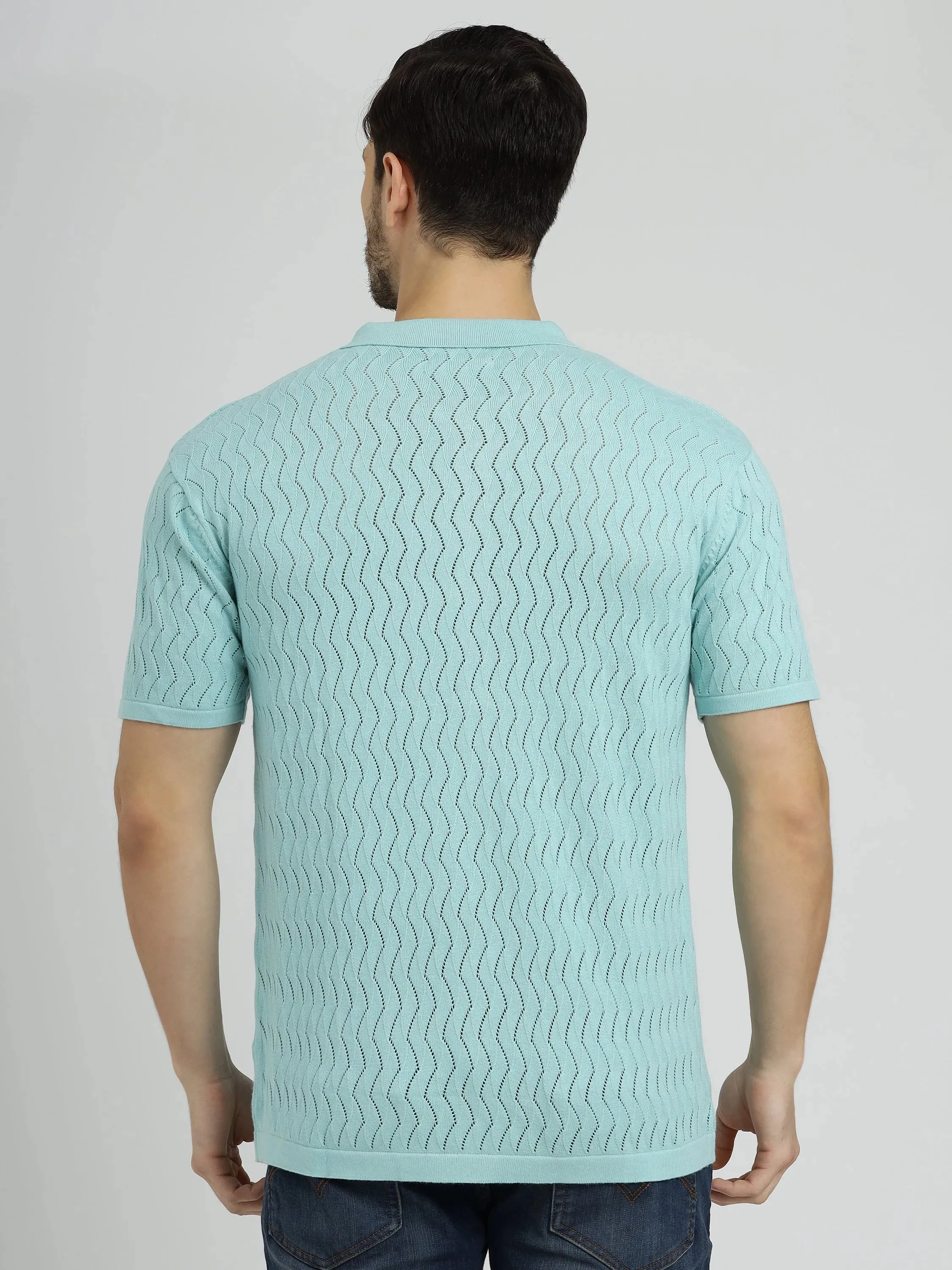 Powder Green Half Sleeve Men's Knit Shirt