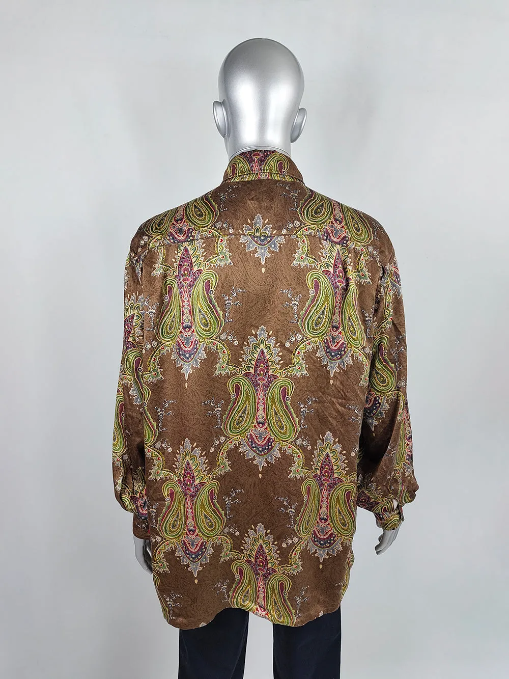 Rare Voyage London Vintage Mens Pure Silk Paisley Shirt, 1990s