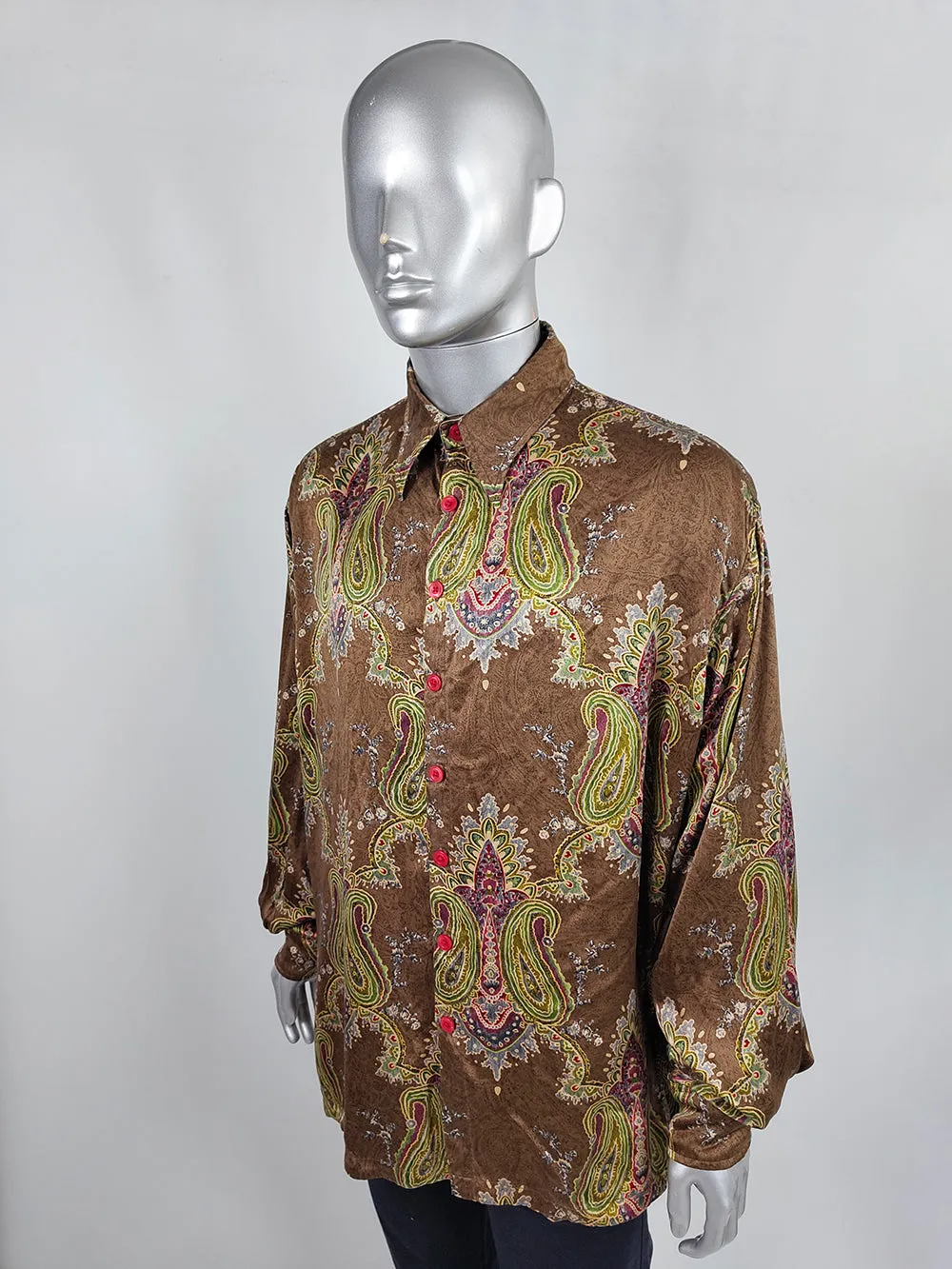 Rare Voyage London Vintage Mens Pure Silk Paisley Shirt, 1990s