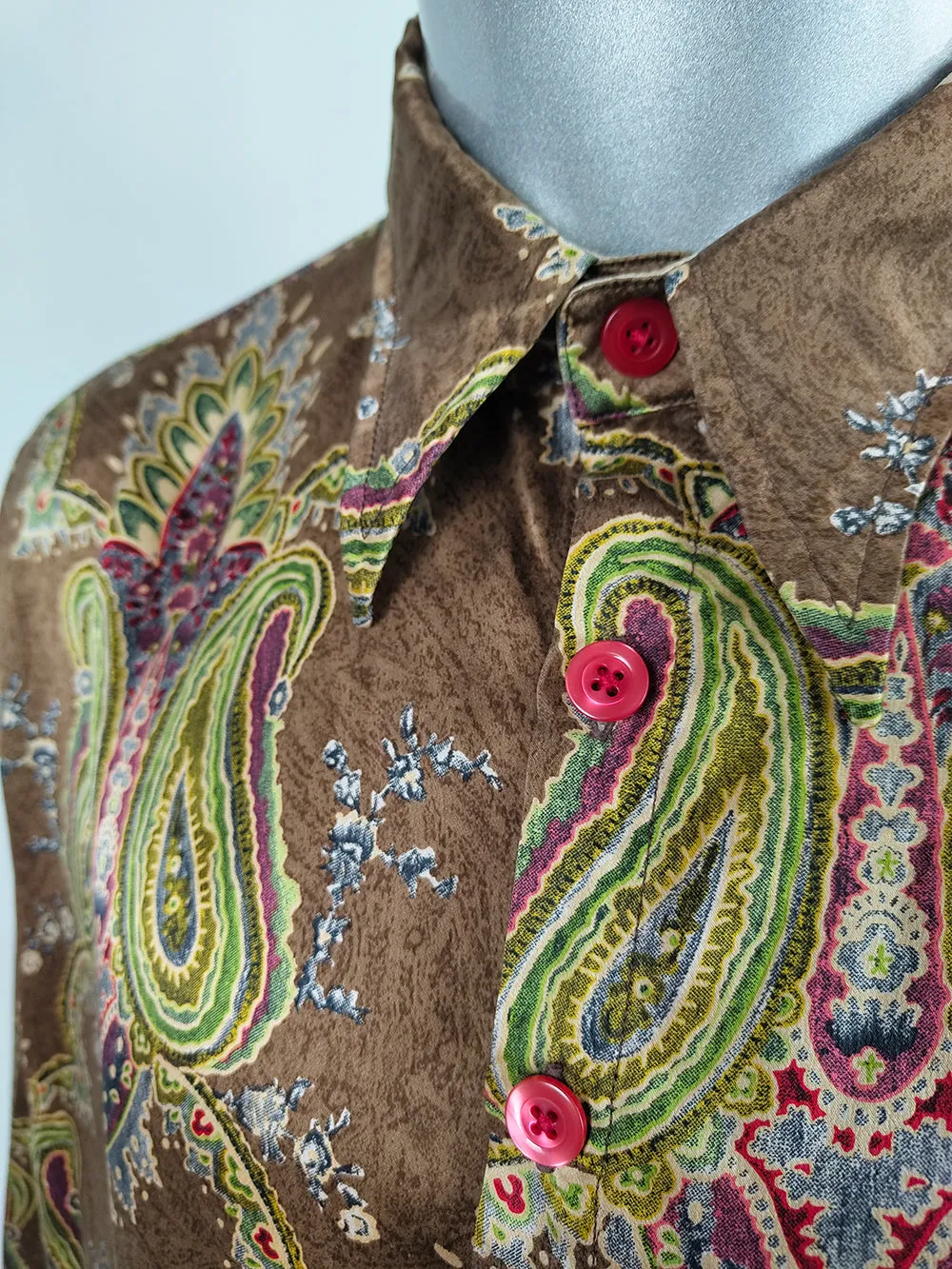 Rare Voyage London Vintage Mens Pure Silk Paisley Shirt, 1990s