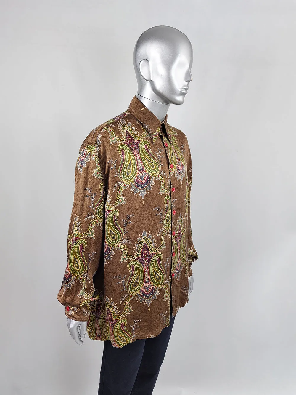 Rare Voyage London Vintage Mens Pure Silk Paisley Shirt, 1990s