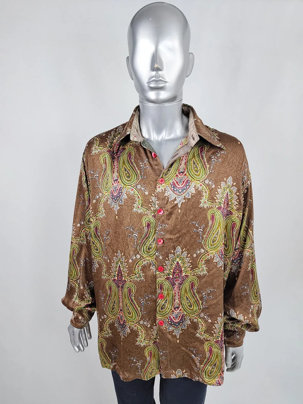 Rare Voyage London Vintage Mens Pure Silk Paisley Shirt, 1990s