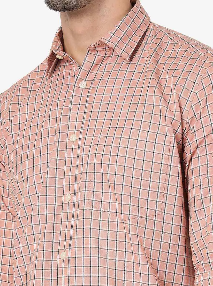 Rose Pink Checked Smart Fit Semi Casual Shirt | Greenfibre