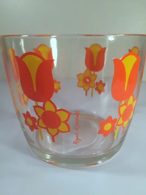 Royal Kendall Signed Retro Vintage Orange and Yellow Flower Power Ice Container